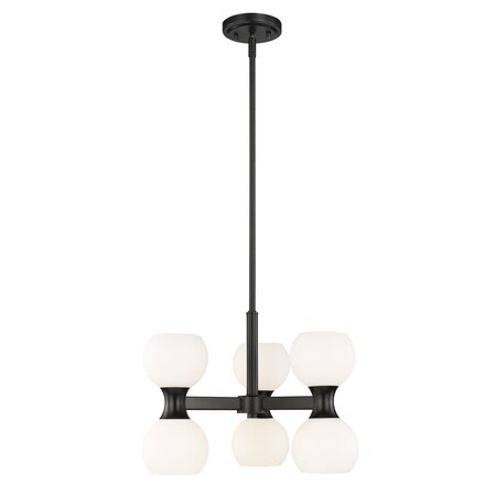 Z-Lite Artemis Chandelier, 6-Light, 18 In.W x 12.75 In.H, Matte Black/Matte Opal 494-6MB